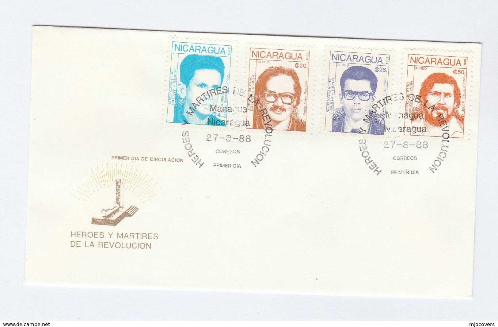 1988 NICARAGUA FDC Stamps  MARTYRS Of THE REVOLUTION Cover - Nicaragua