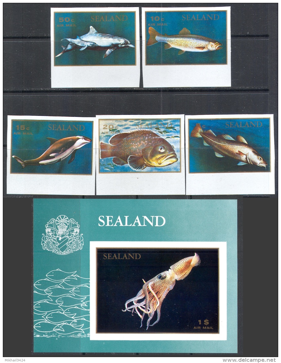 2576 ✅ Fauna Animals Marine Life Fishes Dolphins 1970 Sealand 5v+S/s MNH ** Imperf Imp - Vita Acquatica