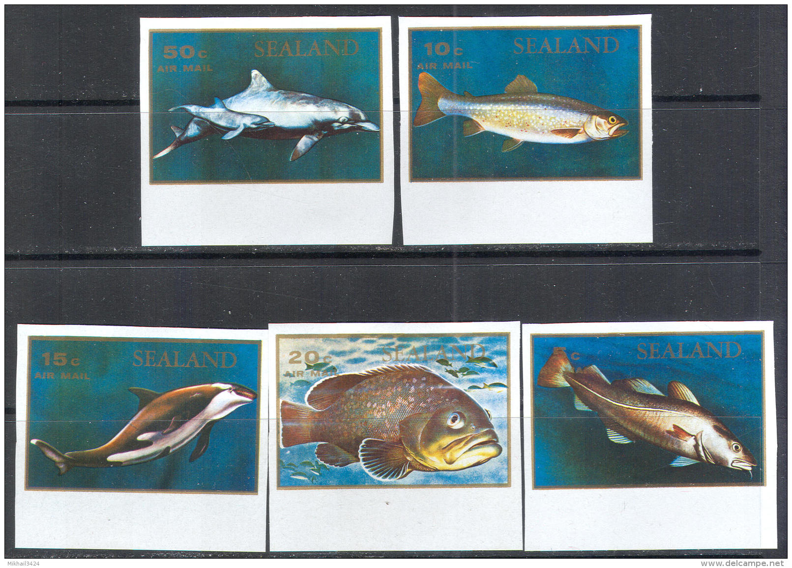 2576 ✅ Fauna Animals Marine Life Fishes Dolphins 1970 Sealand 5v+S/s MNH ** Imperf Imp - Vita Acquatica