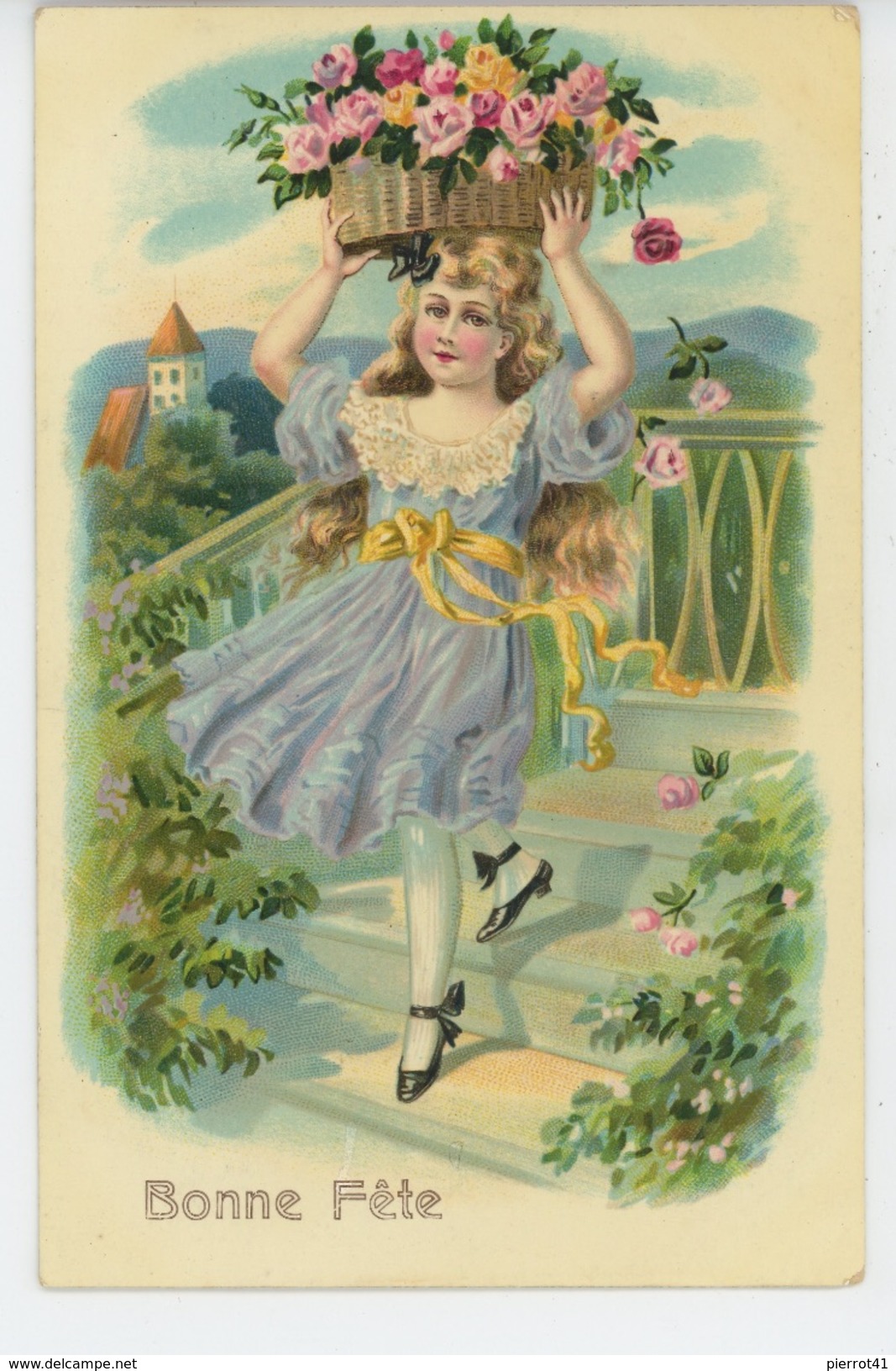 ENFANTS - LITTLE GIRL - MAEDCHEN - Jolie Carte Fantaisie Fillette Avec Fleurs "Bonne Fête " - Dessins D'enfants