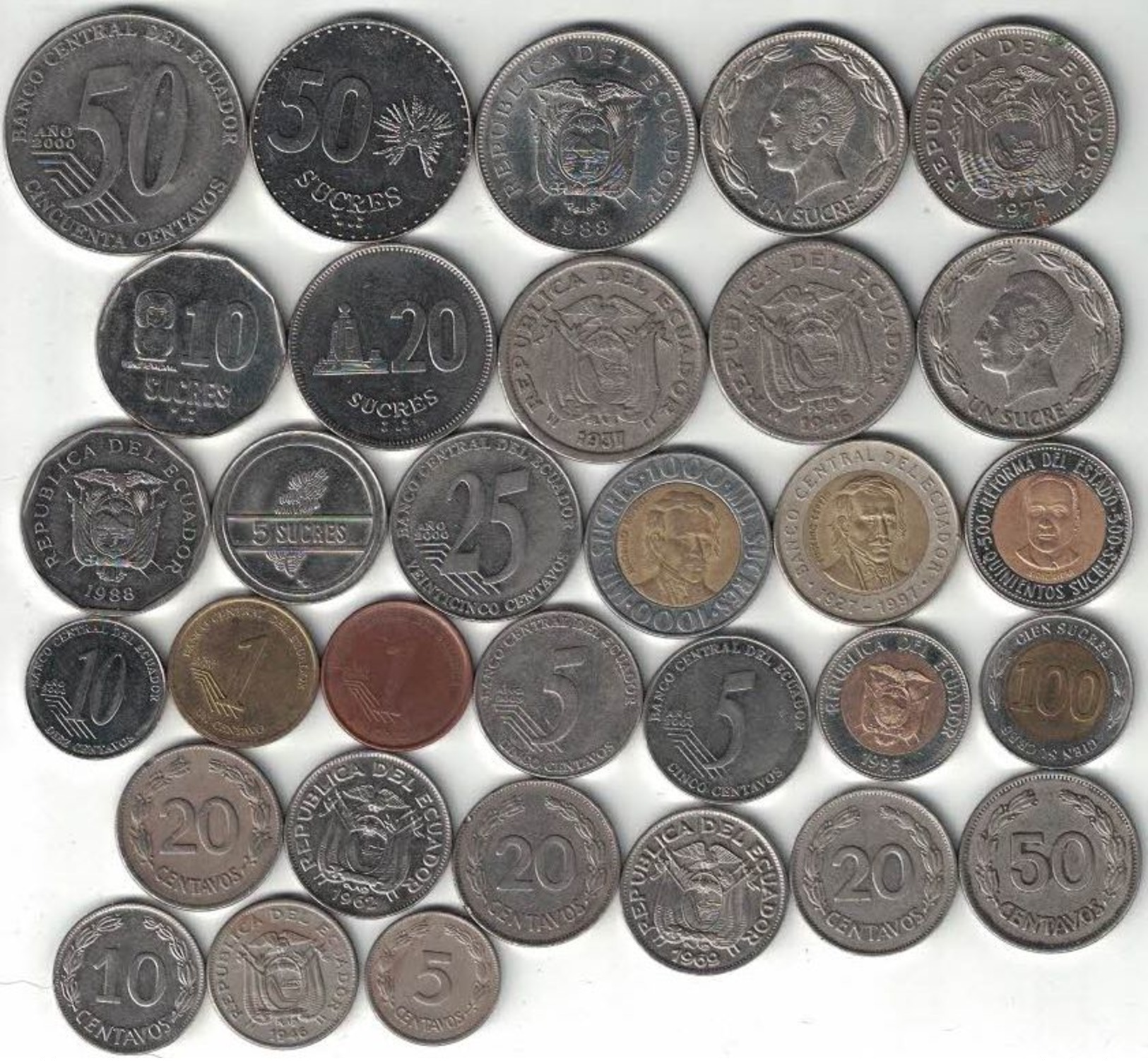 Ecuador Collection Of 32 Coins 1937-2003 All Listed & Different - Ecuador