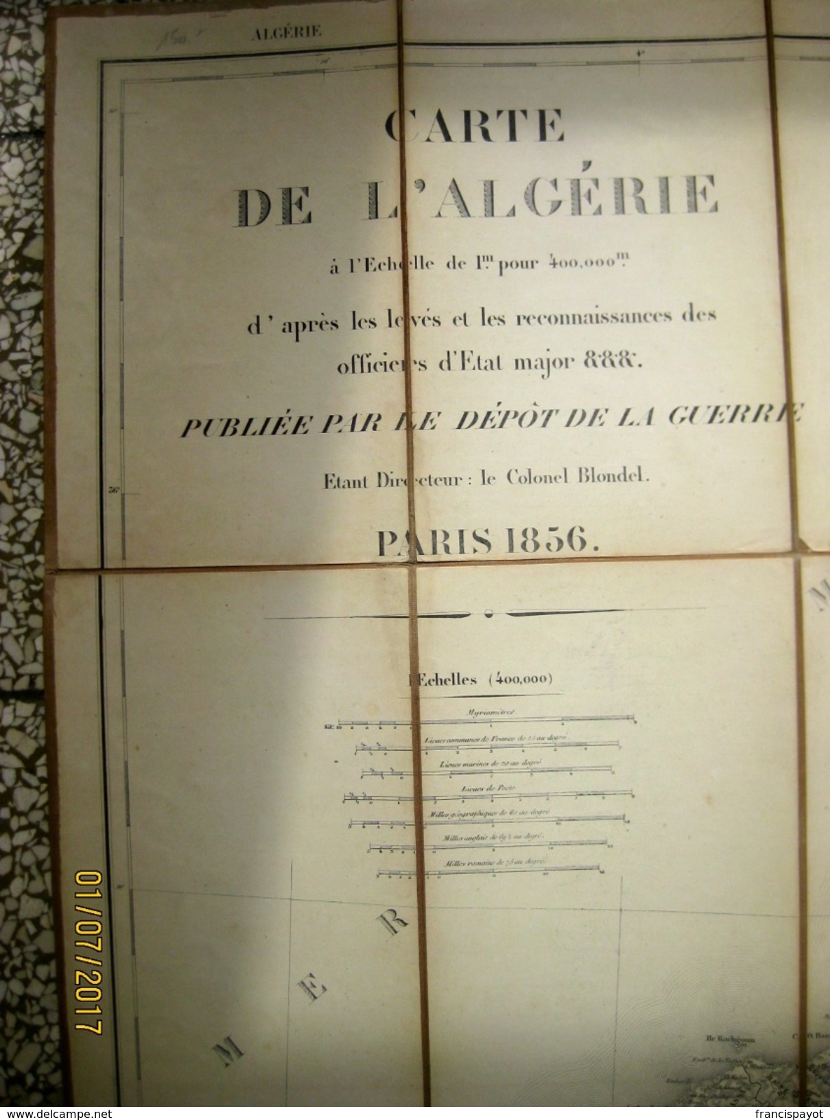 France: Carte De L'Algérie 1/400.000 Publiée Par Le Dépôt De La Guerre, Paris 1856 - Mapas Geográficas