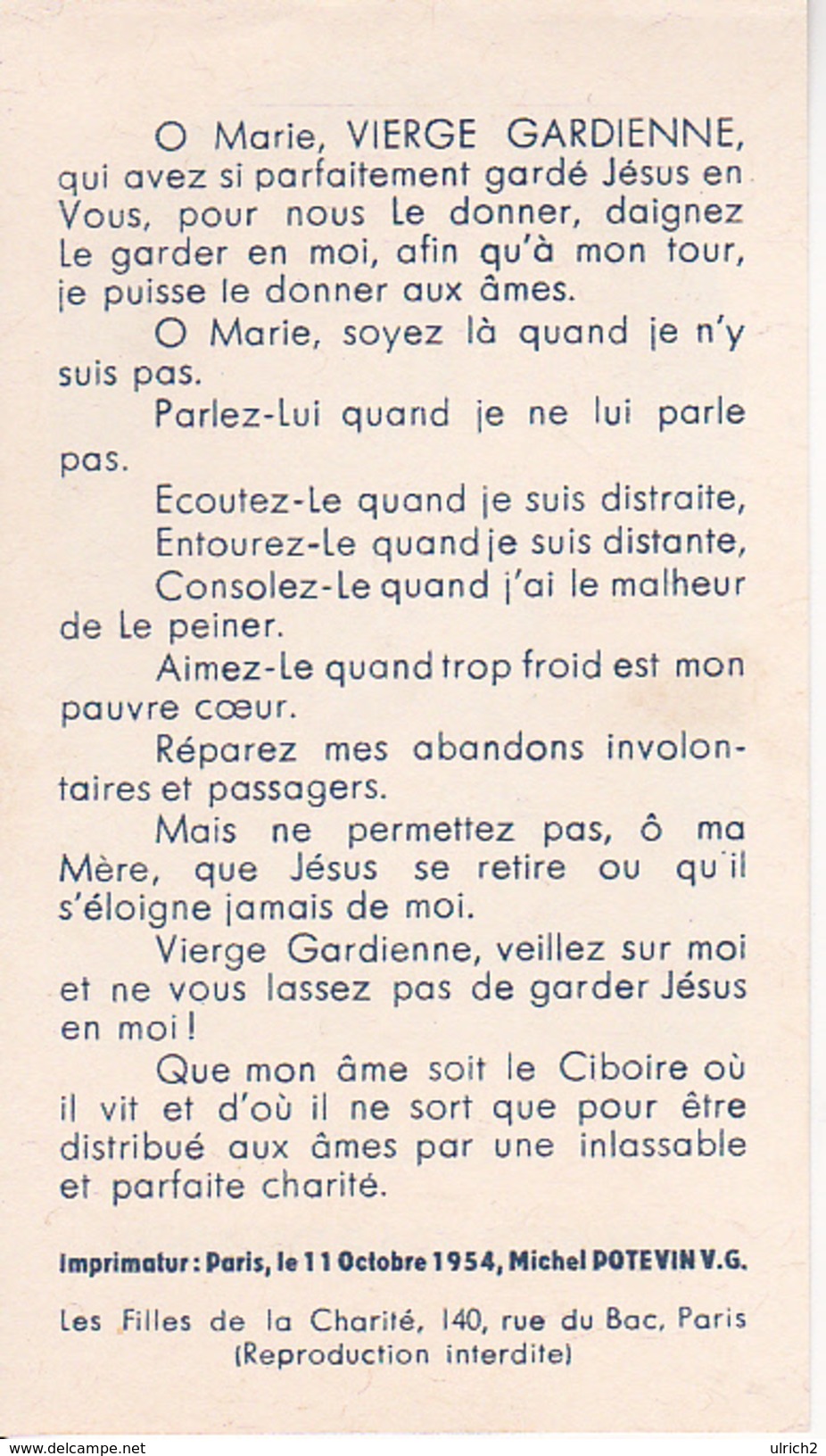 Andachtsbild - Image Pieuse - Marie Vierge Gardienne - 6*11cm (29443) - Todesanzeige