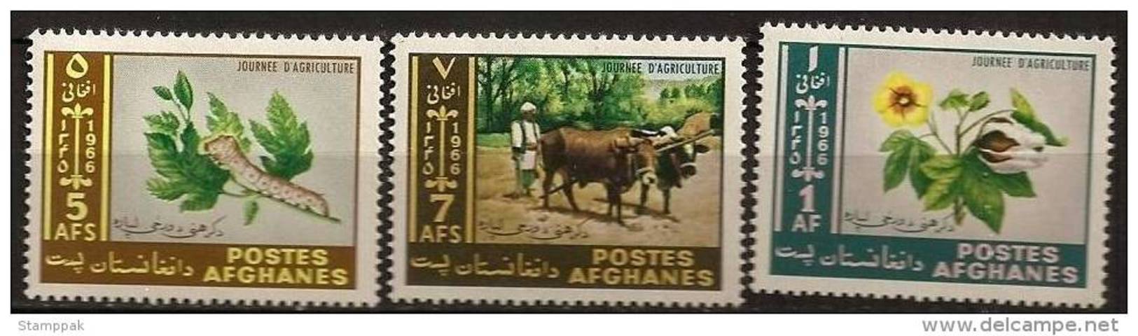 Afghanistan,1966, Silkworm, Sunflower, Ox, Farmer, 730-32, MNH - Afghanistan