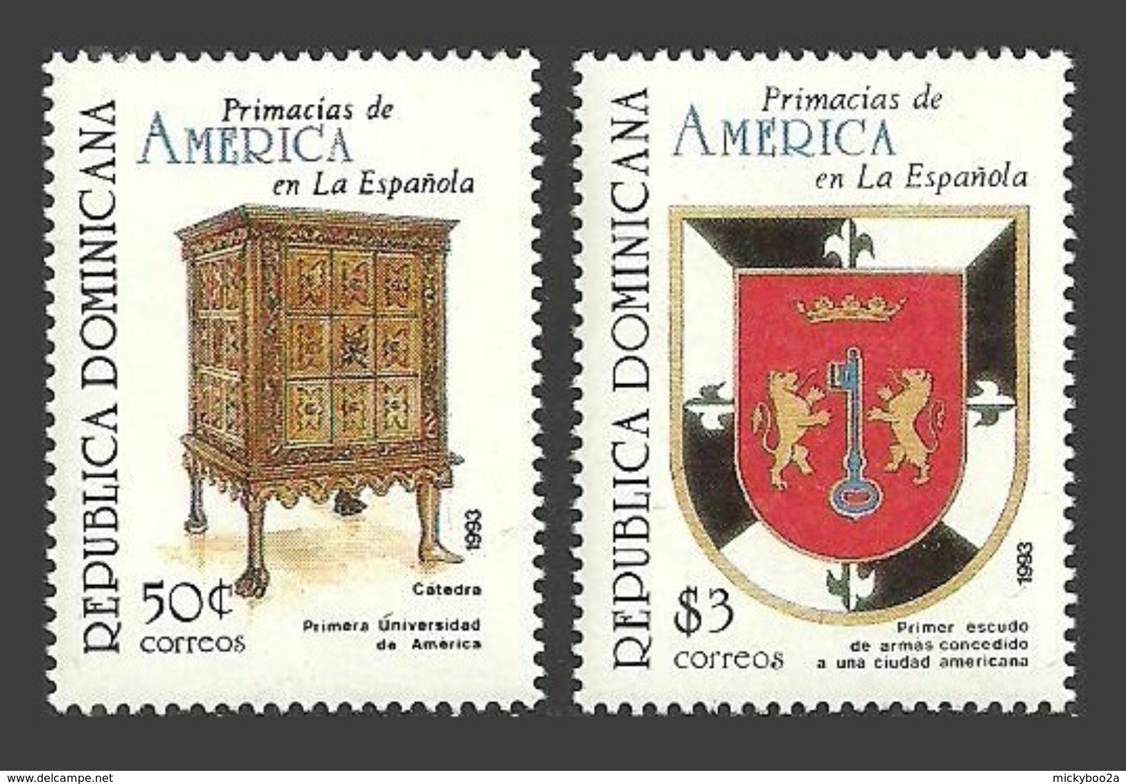 DOMINICAN REPUBLIC 1993 AMERICAN FIRSTS IN HISPANIOLA ARMS CHEST SET MNH - Dominican Republic