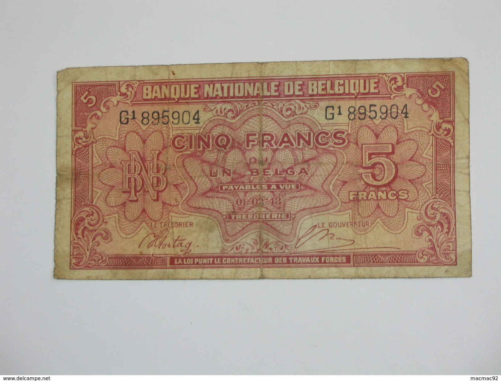 5 Francs - VYF FRANK - Banque Nationale De Belgique - 1943  **** EN ACHAT IMMEDIAT **** - 5 Franchi