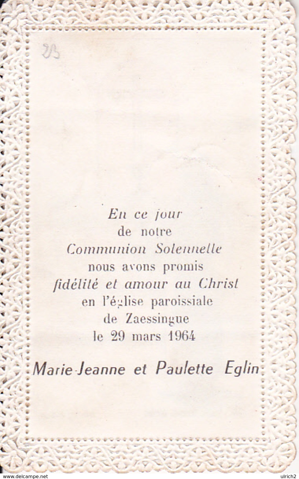 Andachtsbild - Image Pieuse - Communion - Zaessingue - 1964 - 6*10cm (29449) - Images Religieuses