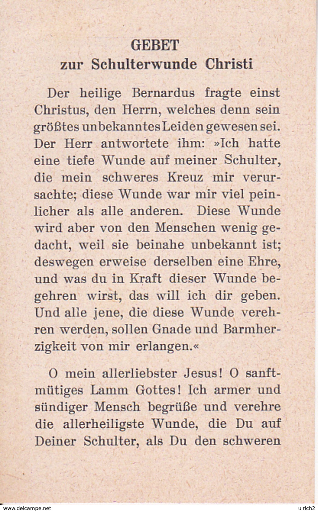 Andachtsbild - Image Pieuse - Gebet Zur Schulterwunde Christi - Kanisius-Verlag Freiburg - 7*11cm (29454) - Andachtsbilder