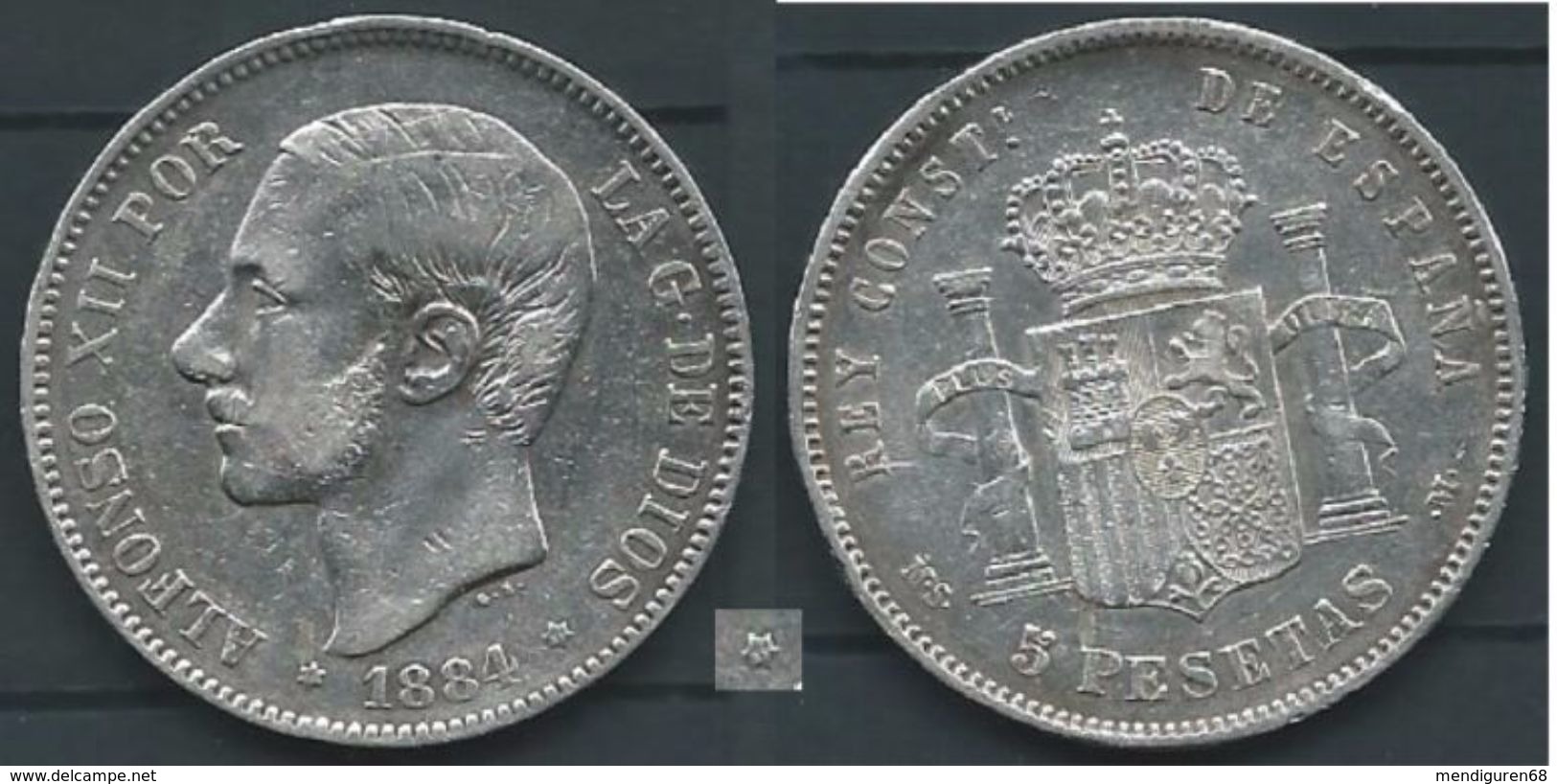 ESPAGNA SPANIEN SPAIN ESPAÑA 1884 STARS ESTRELLAS 18-84 MSM ALFONSO XII 5 PESETAS SILVER MBC - Collections