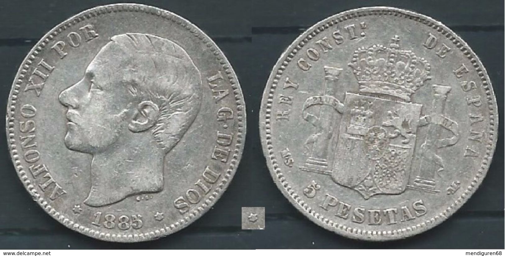 ESPAGNA SPANIEN SPAIN ESPAÑA 1885 STARS ESTRELLAS 18-85 MSM ALFONSO XII 5 PESETAS SILVER MBC - Sammlungen