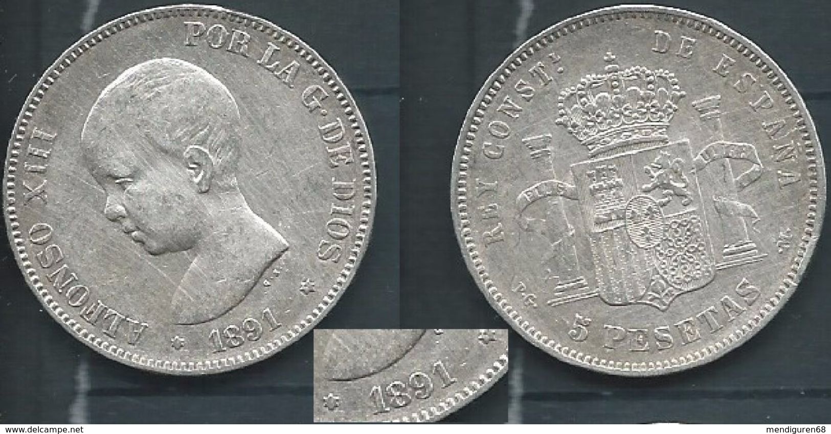 ESPAGNA SPANIEN SPAIN ESPAÑA 1891 ESTRELLAS 18-91 PGM ALFONSO XIII 5 PESETAS SILVER PLATA - Sammlungen