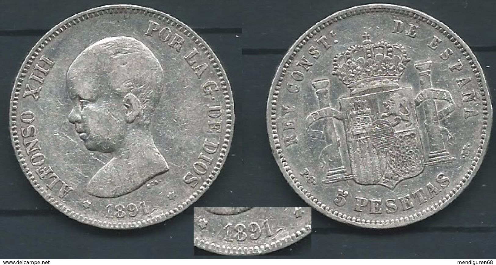 ESPAGNA SPANIEN SPAIN ESPAÑA 1891 ESTRELLAS 18-91 PGM ALFONSO XIII 5 PESETAS SILVER PLATA - Sammlungen