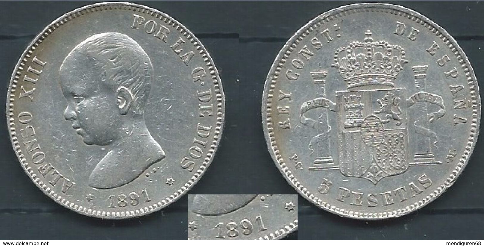 ESPAGNA SPANIEN SPAIN ESPAÑA 1891 ESTRELLAS 18-91 PGM ALFONSO XIII 5 PESETAS SILVER PLATA - Sammlungen