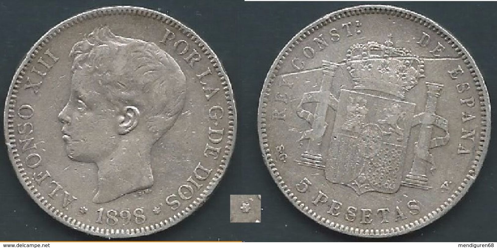 ESPAGNA SPANIEN SPAIN ESPAÑA 1898 ALFONSO XIII 5 PESETAS STARS ESTRELLAS 18-98 SGA SILVER - Colecciones