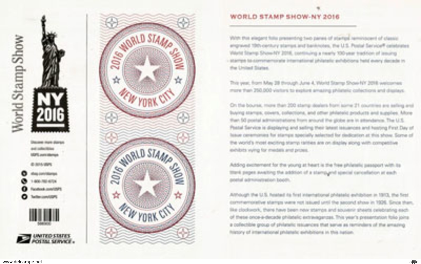 World Stamp Show-NY 2016 Folio ** (classic Engraved 19th-century Newspaper Periodical Stamps) - Hojas Completas