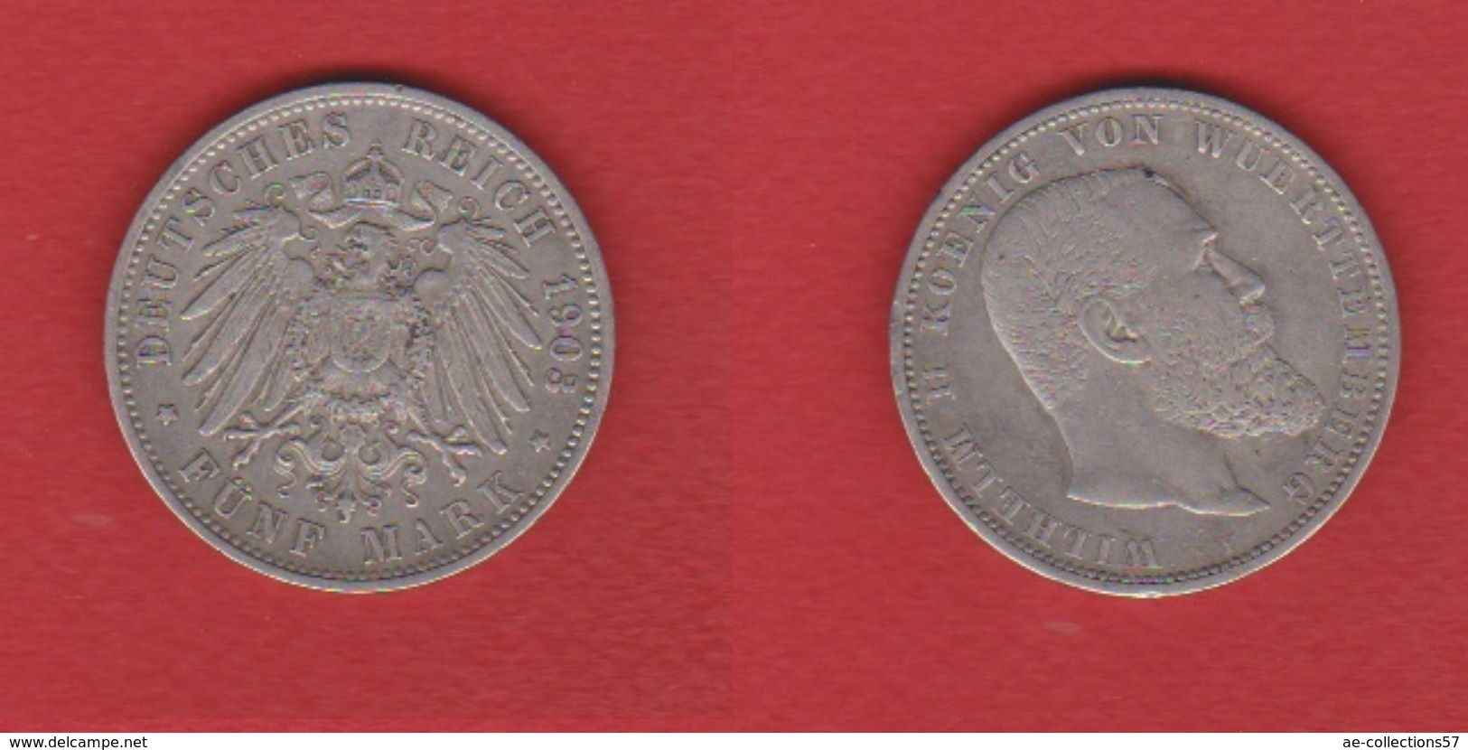 Wurttemberg -   5 Mark 1903 F  --  état  TTB - 2, 3 & 5 Mark Silber