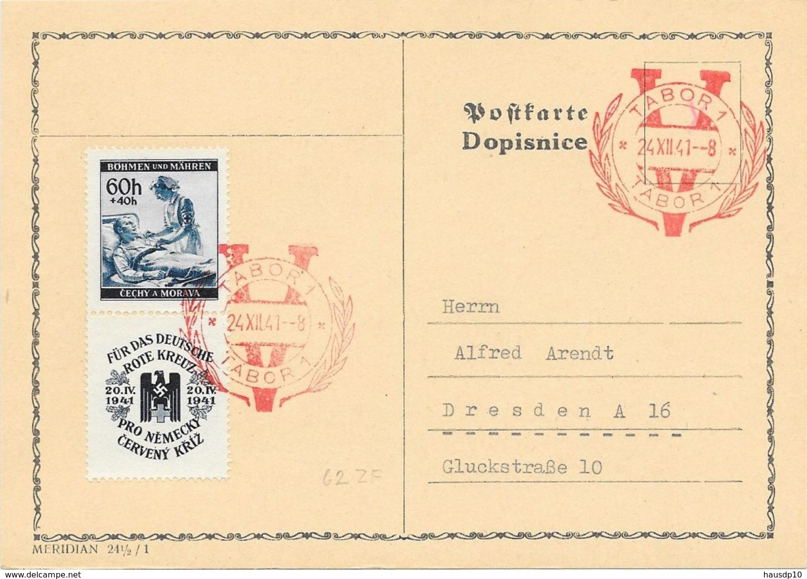 Böhmen Und Mähren Postkarte EF MI.62 + Zierfeld Mit SSt. Tabor 1941 - Covers & Documents