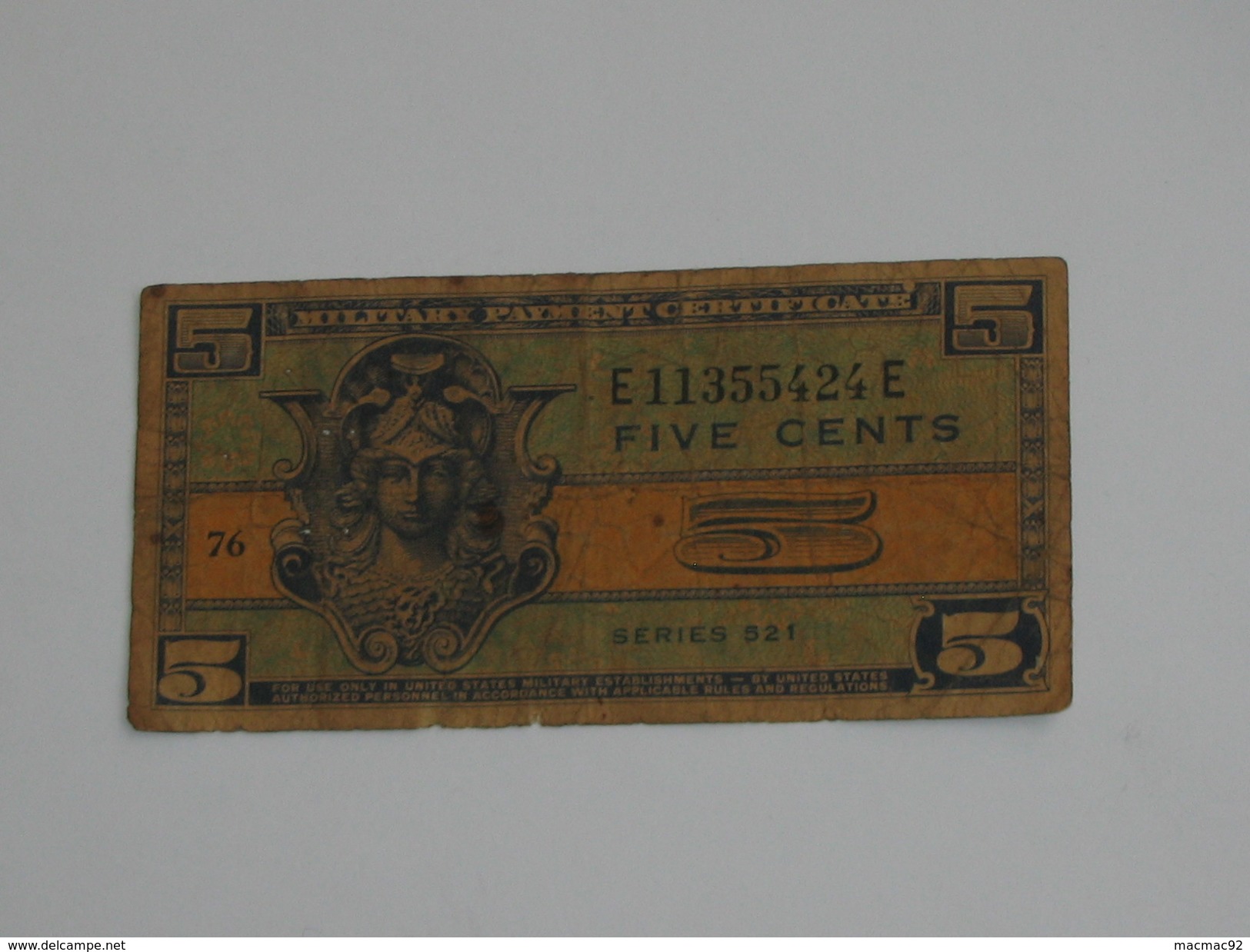 5 Five Cents Série 521 Miltary Payment Certificate 1954-1958 *** EN ACHAT IMMEDIAT *** - 1954-1958 - Series 521