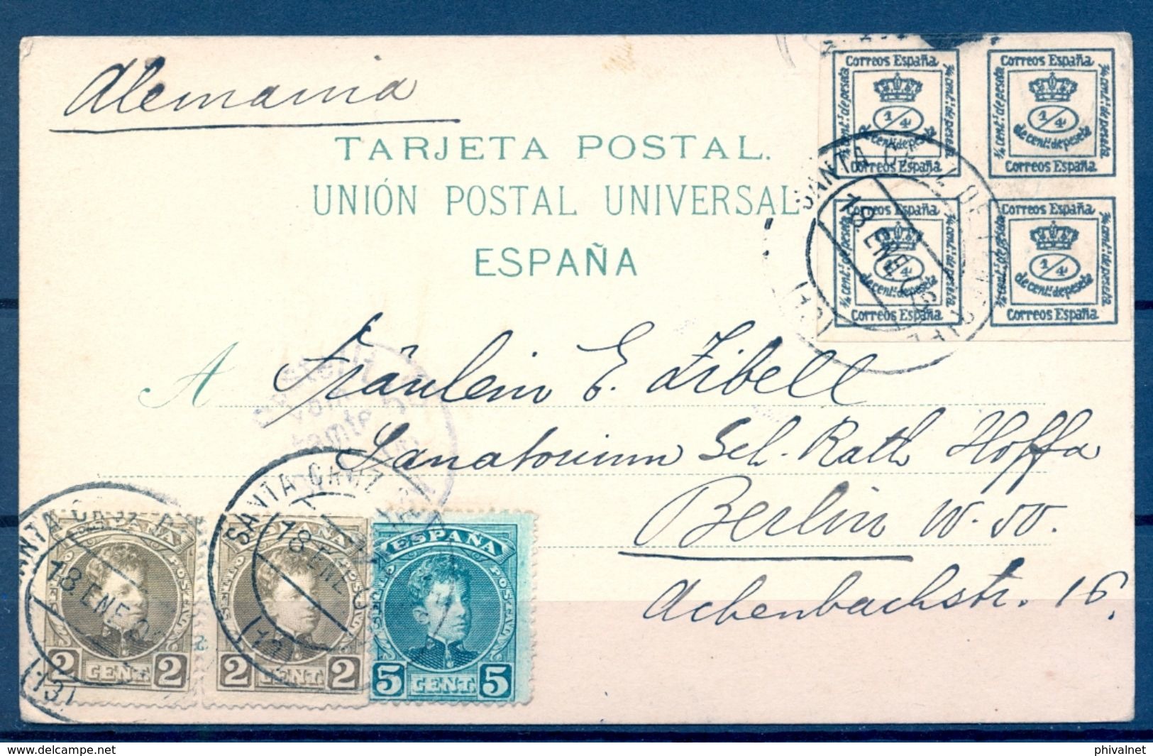 1908 , CANARIAS - SANTA CRUZ DE TENERIFE , PICO DE TEIDE DESDE MATANZA  , T.P. CIRCULADA A BERLIN - Cartas & Documentos