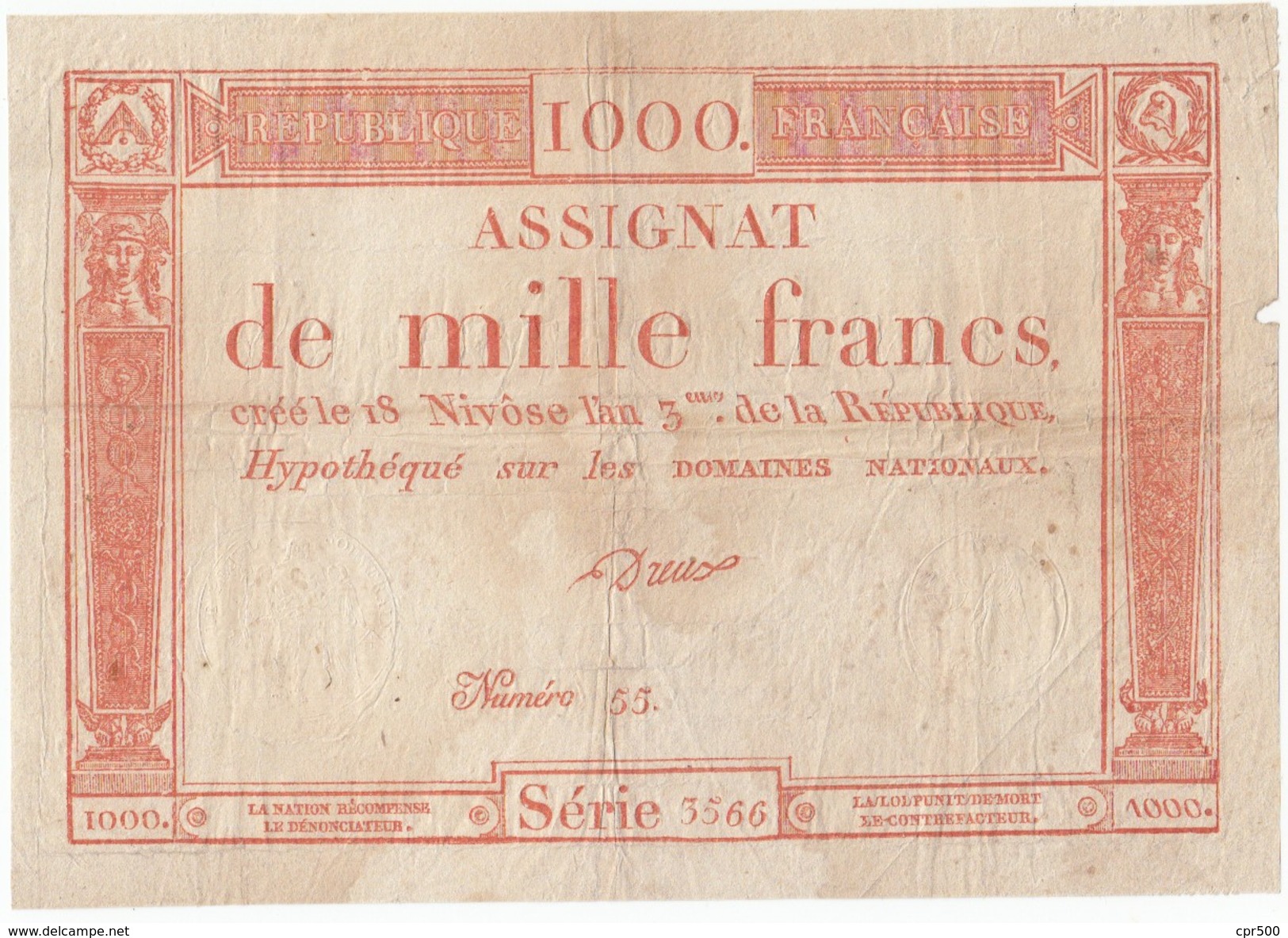 Assignat 1000 Francs, Le 18 Nivôse De L'an 3, Ass-50a - Dreux, B - Assignats & Mandats Territoriaux