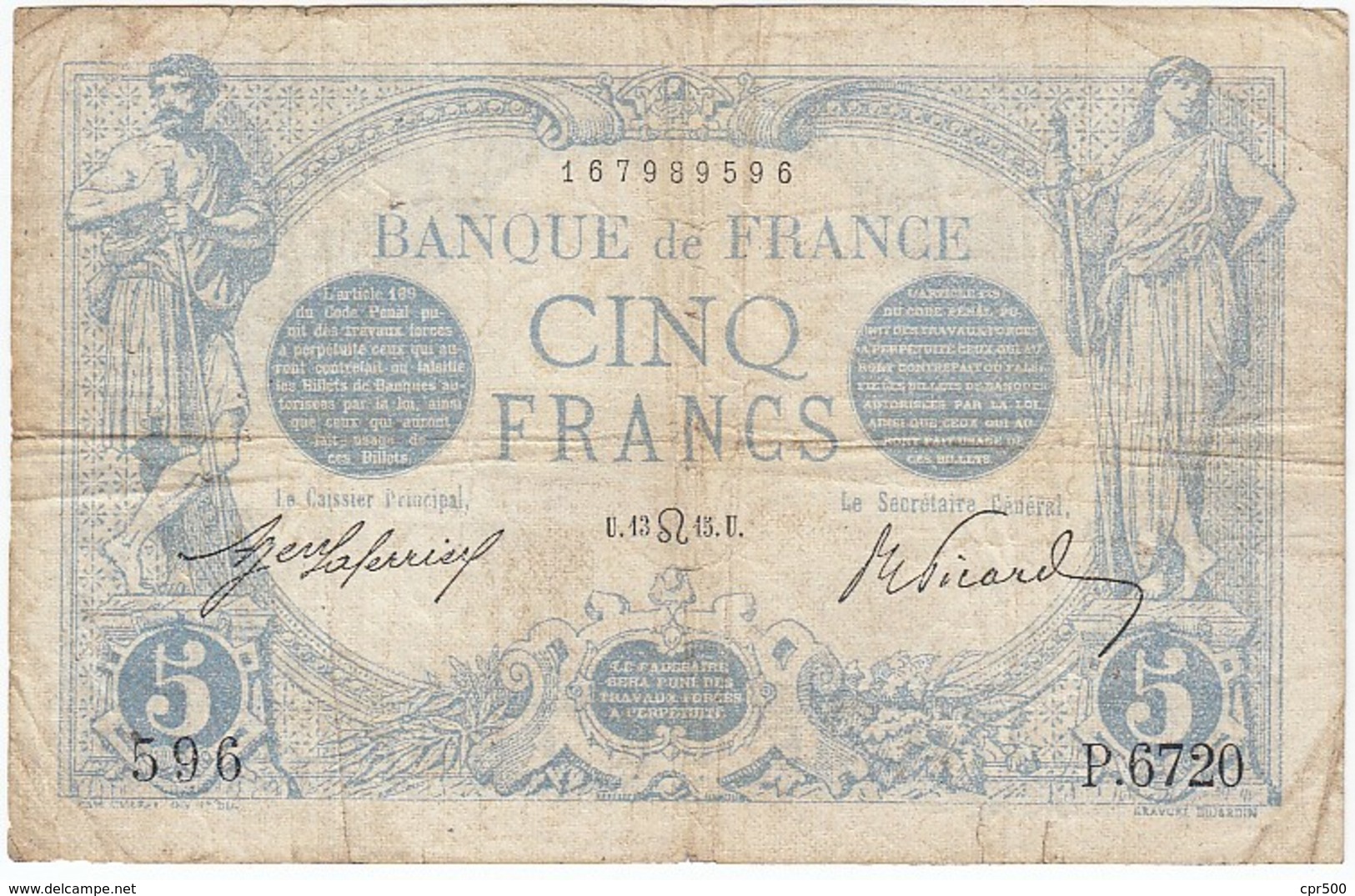 5 Francs, Bleu Type 1905, P.70, F2/29, P.6720, 13/07/1915, B - 5 F 1912-1917 ''Bleu''