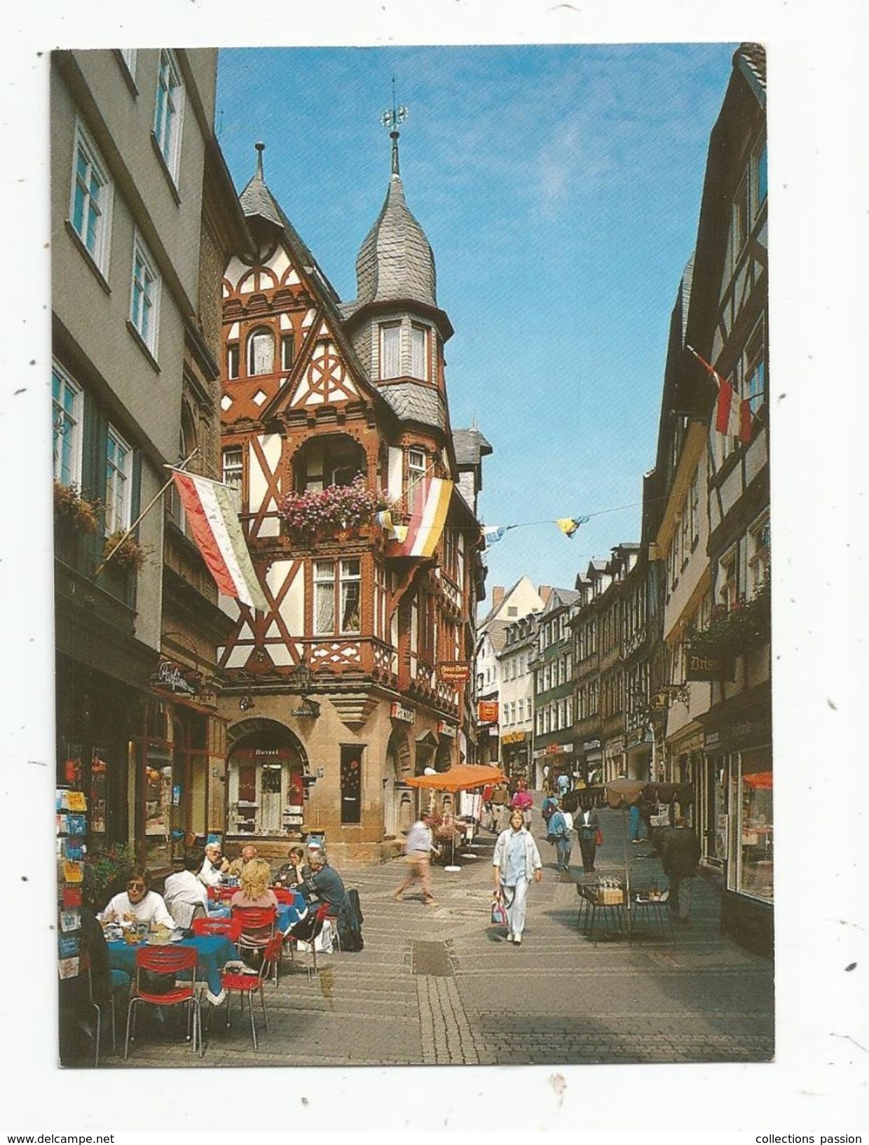 Cp, Commerces , Terasse De Café , Magasins , Allemagne , MARBURG An Der Lahn , Wettergasse , écrite - Cafés