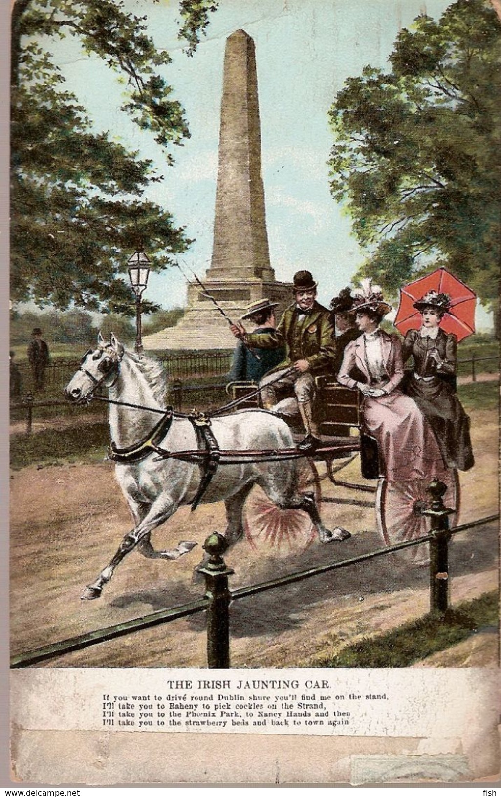 Great Britain & Circulad Postal, The Irish Jaunting Car, Dublin , Birmingham, England 1909 (5) - Monuments