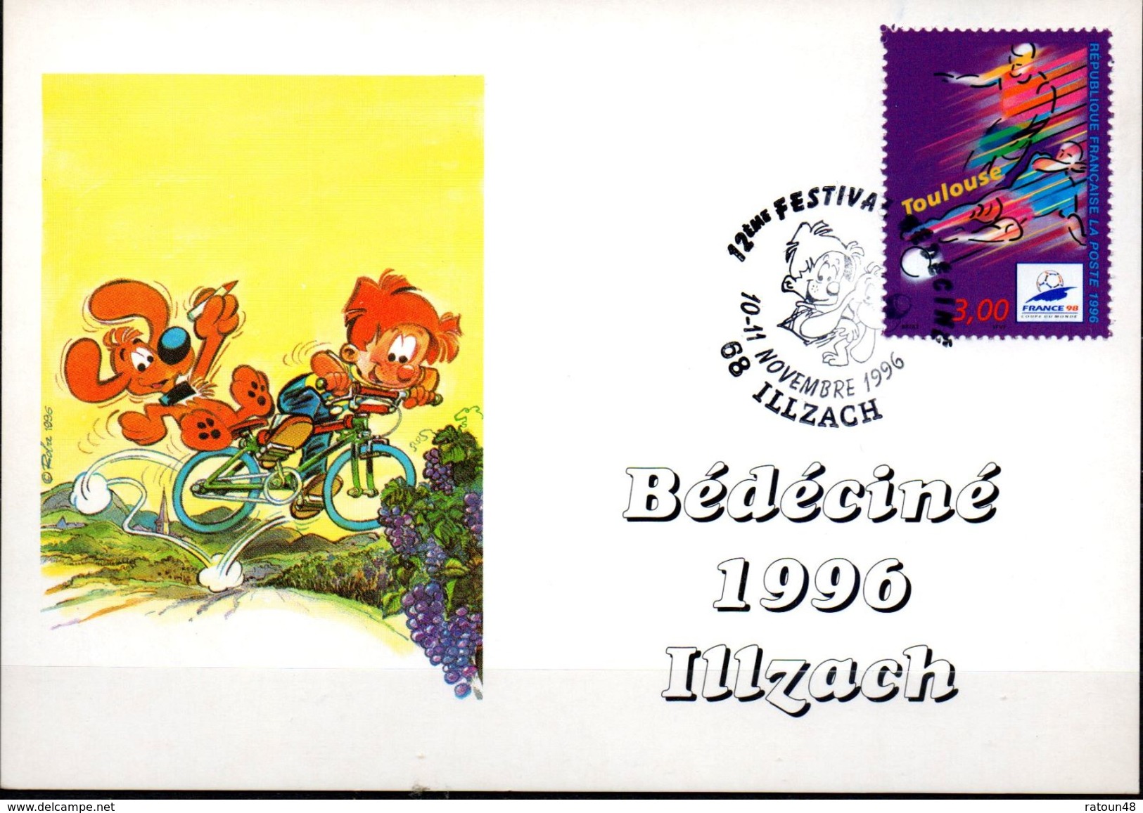 CP -cachet 12ème Festival BD Ciné Du 10 Au 11/11/96 à ILLZACH - Bandes Dessinées