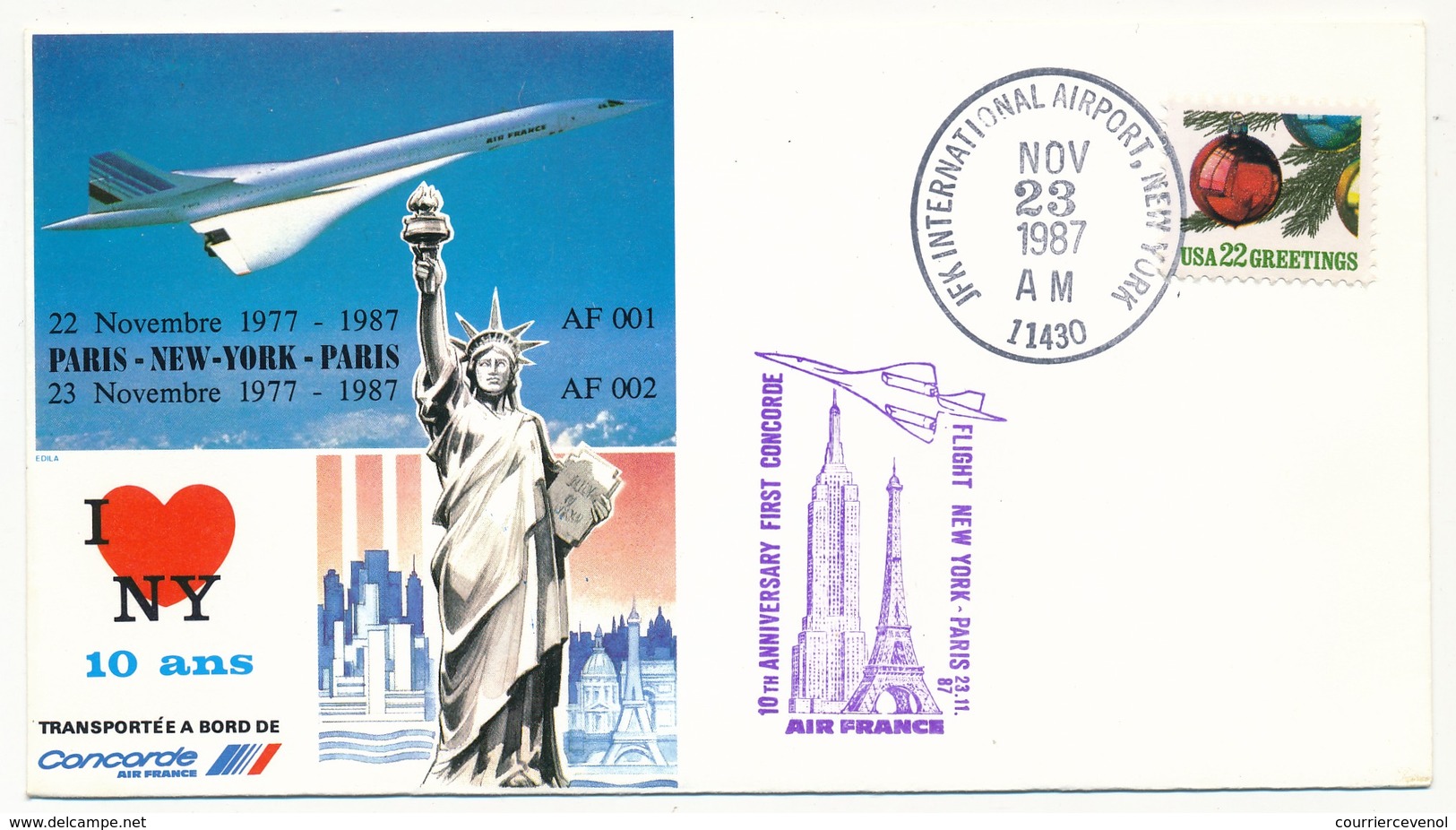 ETATS UNIS - CONCORDE - Premier Vol PARIS / NEW YORK / PARIS - 23 Nov 1987 - Concorde