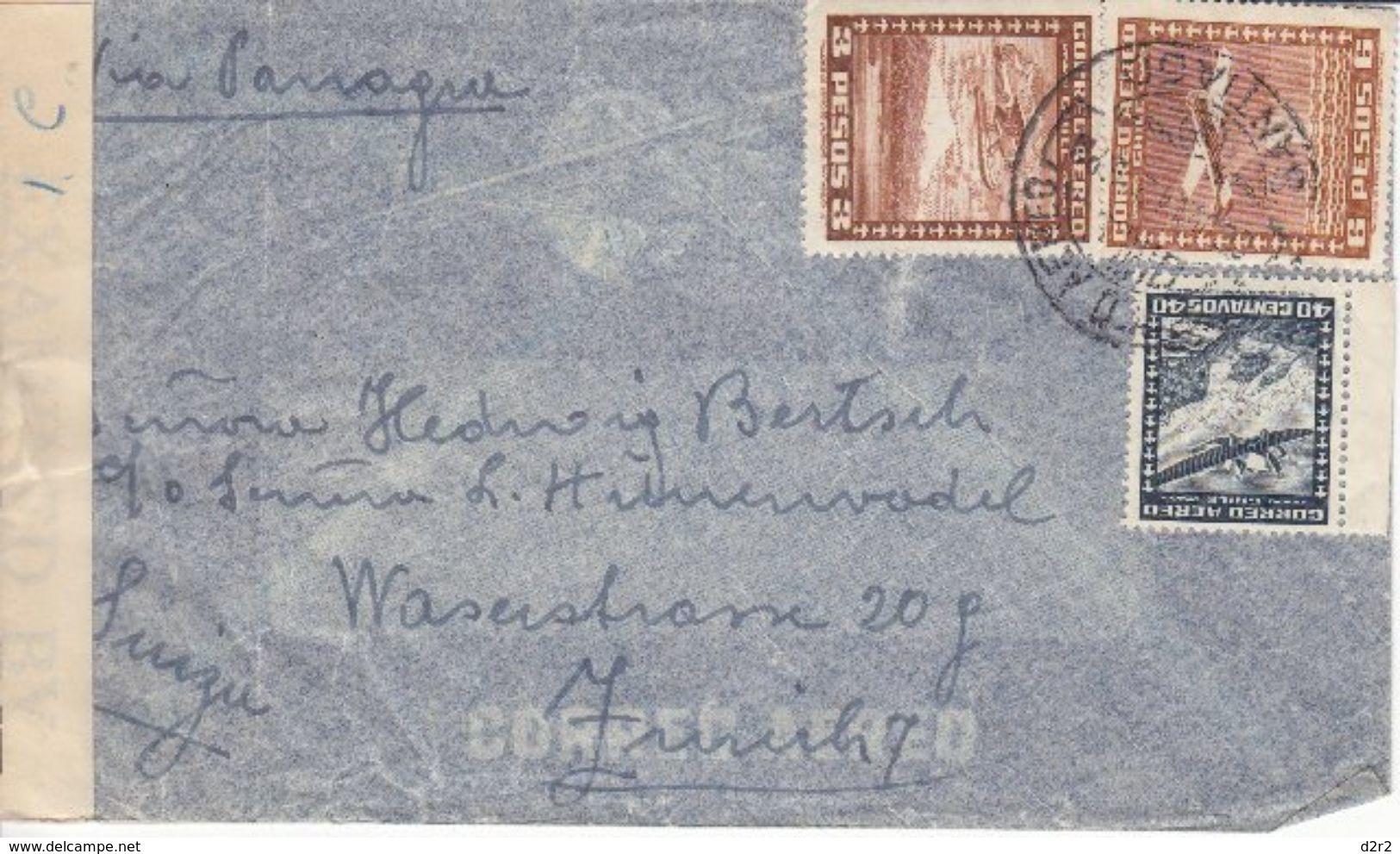 LETTRE CENSUREE POUR LA SUISSE - 1942 - VIA PARAGUAY - Chili