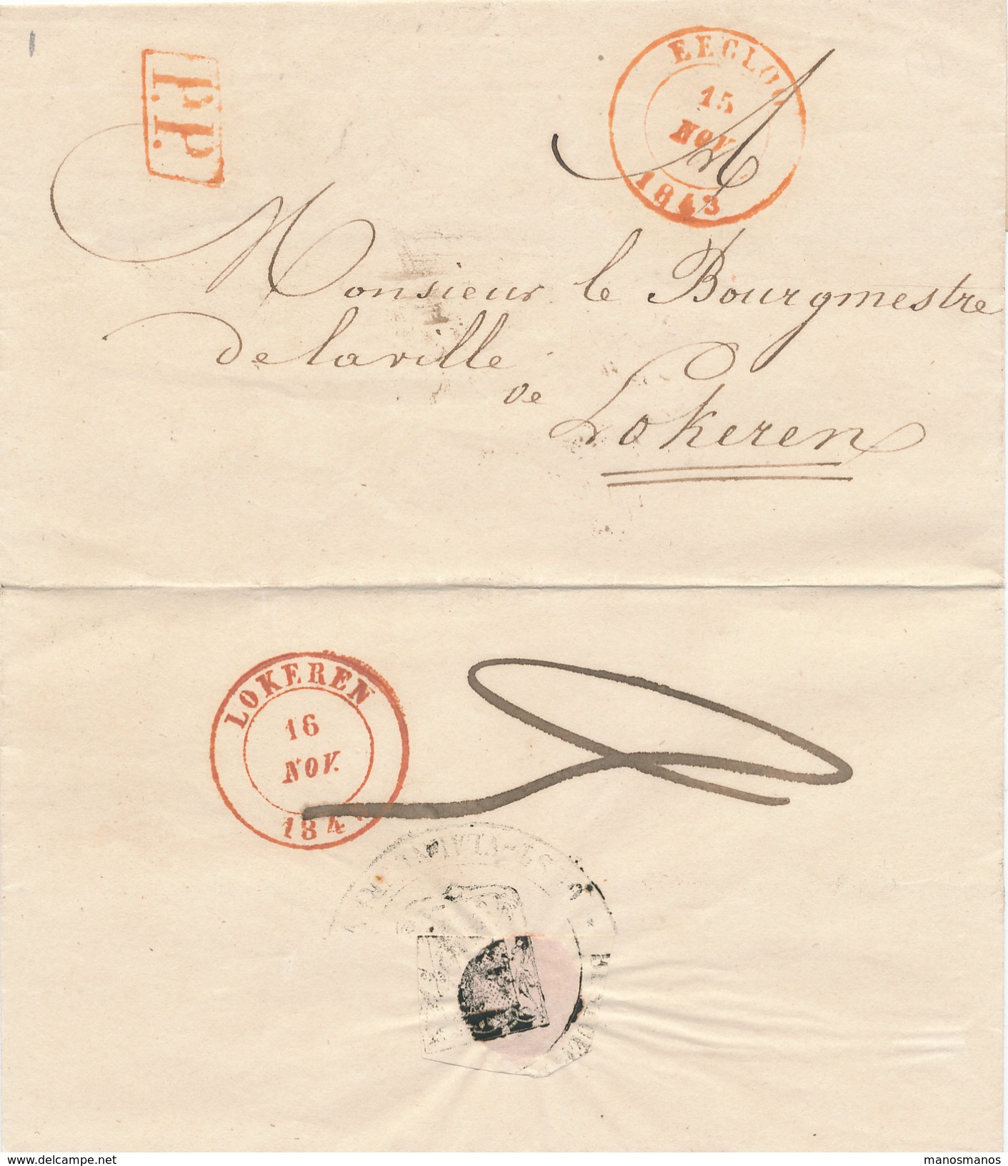 385/25 - Lettre Précurseur EECLOO 1843 En PORT PAYE Vers Le Bourgmestre De LOKEREN - 1830-1849 (Belgique Indépendante)