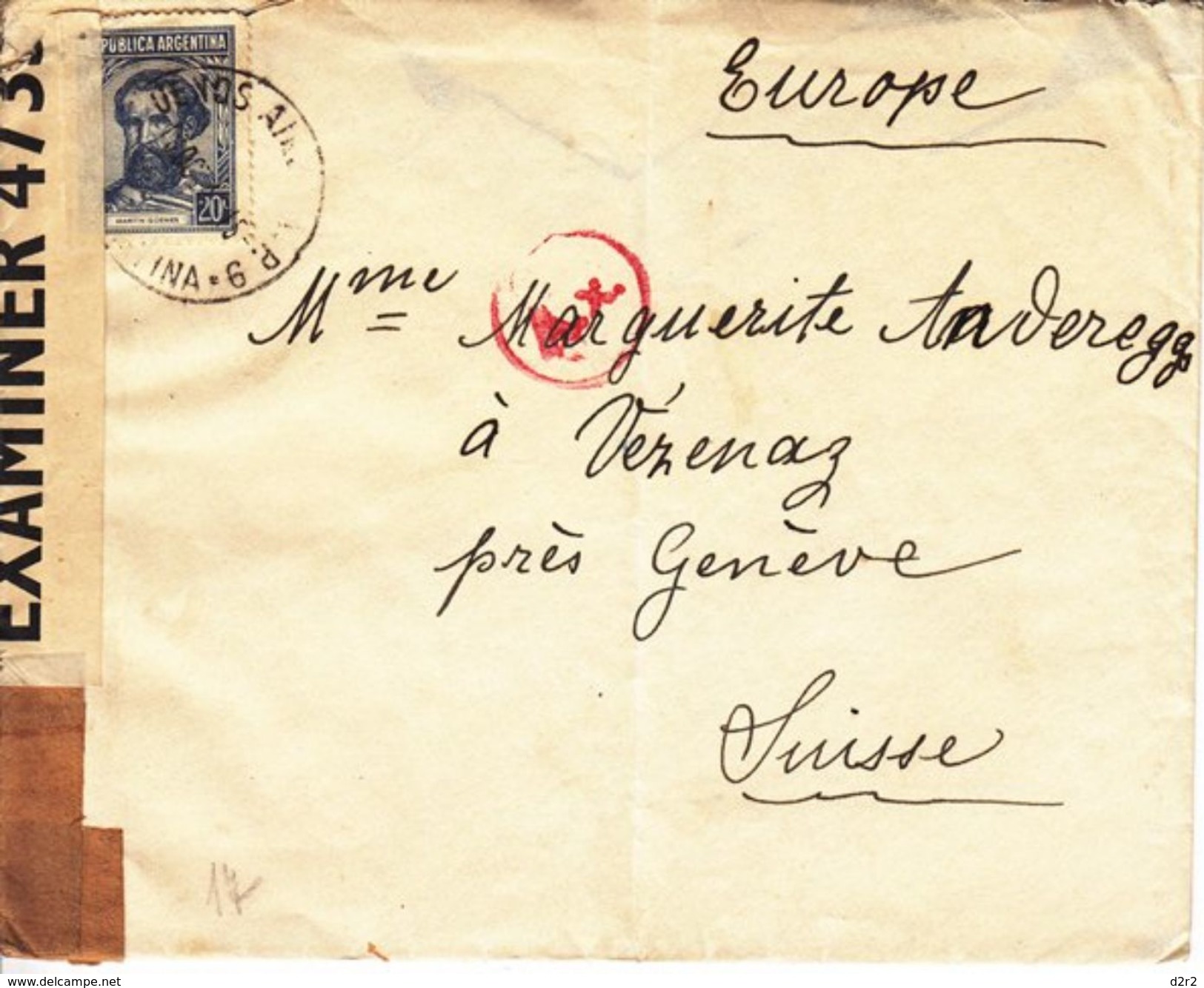 LETTRE CENSUREE POUR LA SUISSE - 194! - VIA PARAGUAY - Other & Unclassified