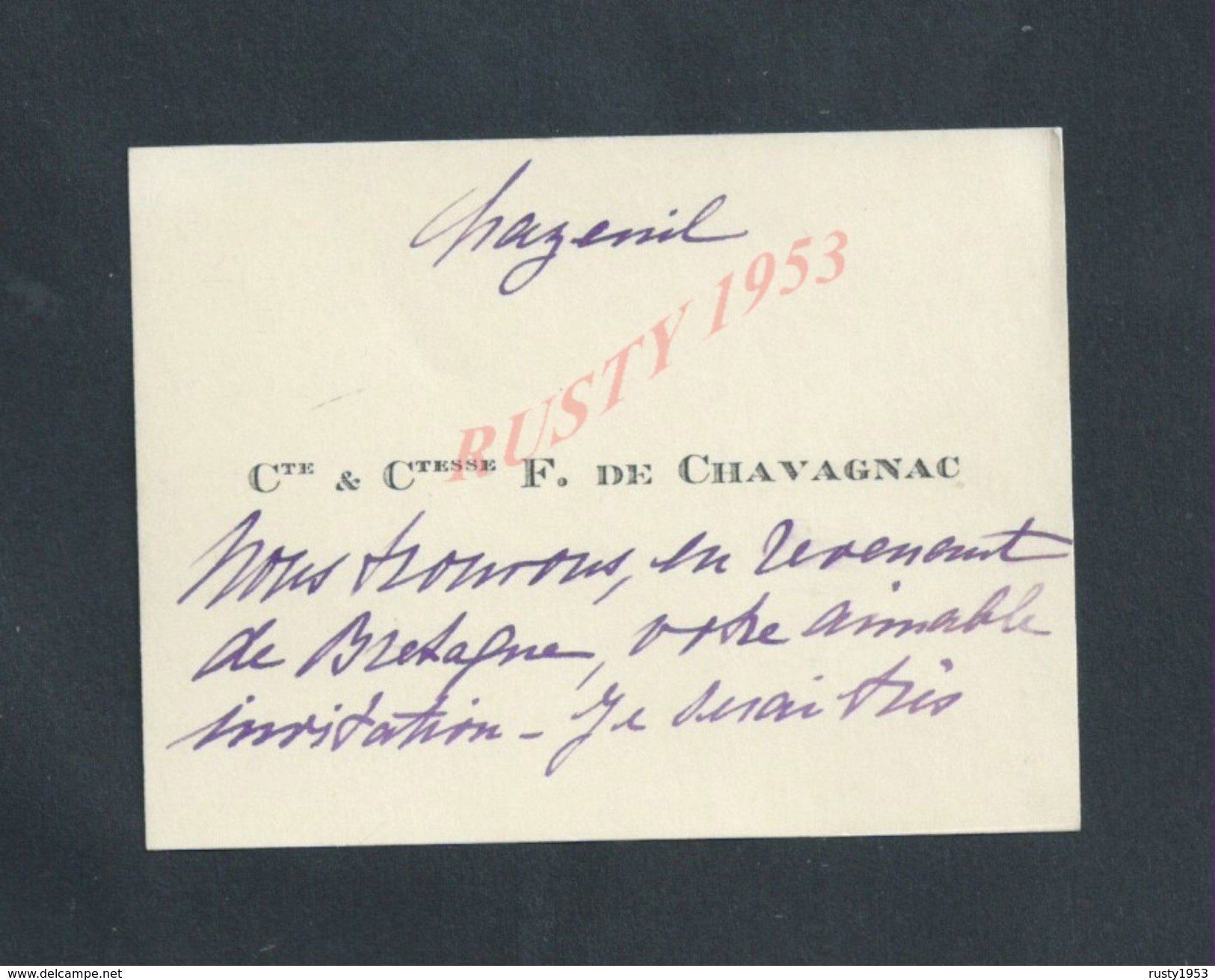 CDV CARTE DE VISITE Cte & Ctesse F. DE CHAVAGNAC : - Visiting Cards