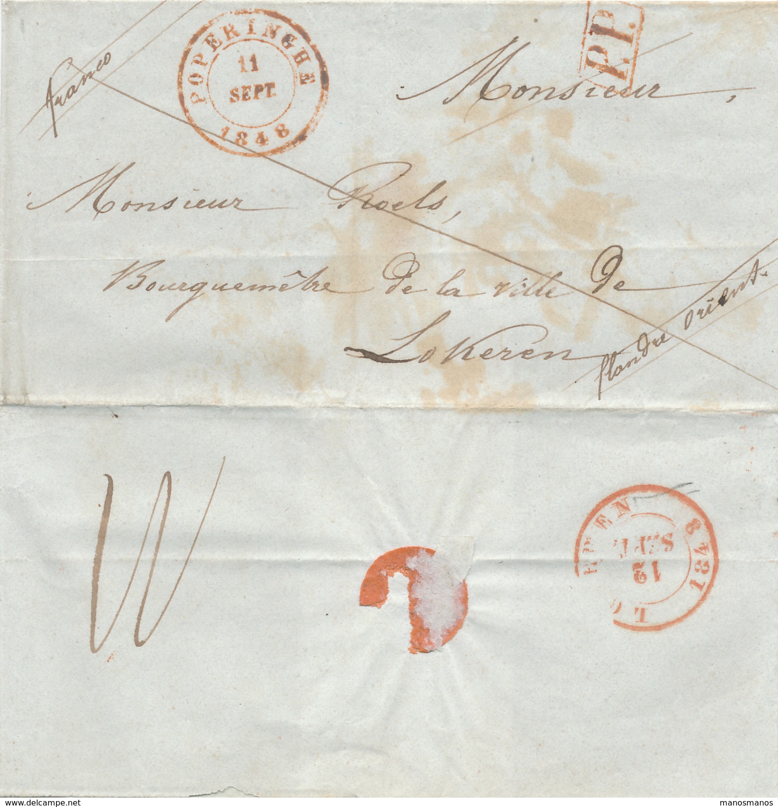 389/25 - Lettre Précurseur POPERINGHE 1848 En PORT PAYE Vers Le Bourgmestre De LOKEREN - 1830-1849 (Onafhankelijk België)