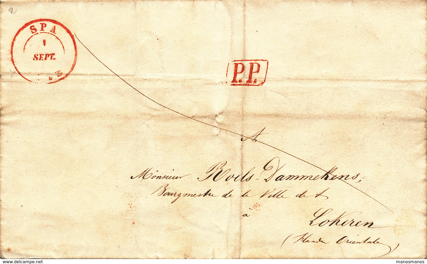 390/25 - Lettre Précurseur SPA 1843 En PORT PAYE Vers Le Bourgmestre De LOKEREN - 1830-1849 (Belgique Indépendante)