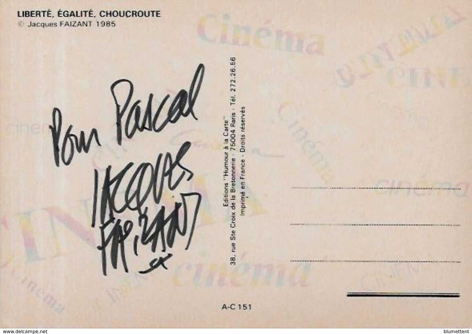 Cpm FAIZANT Non Circulé Humour éditeur Humour à La Carte Signature Autographe à L'encre - Faizant