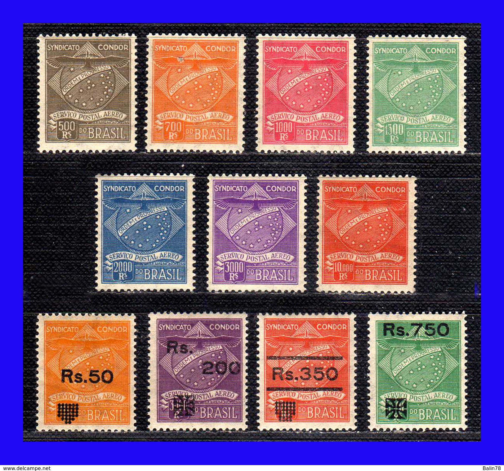 1927 - 1930 - Brasil - Sindicato Condor - Sc. CL01 / CL07 + CL10 / CL13 - Sobrecargados - Gran Lujo - MNH - BR- 180 Rara - Luftpost (private Gesellschaften)