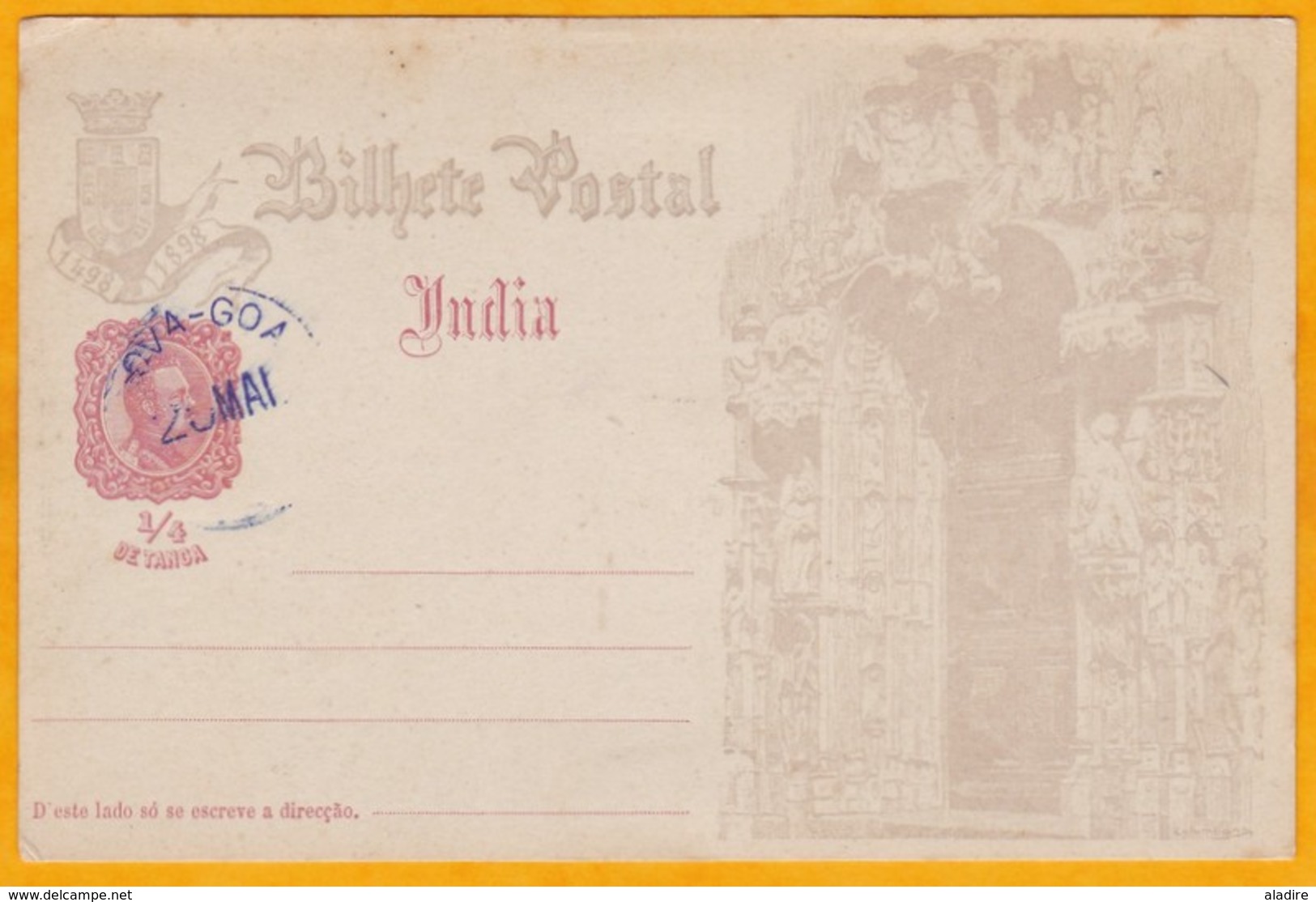 1898 -   Entier Postal CP Illustrée 1/4 Tanga Avec Oblitération De Nova Goa - Inde Portugaise - Portuguese India