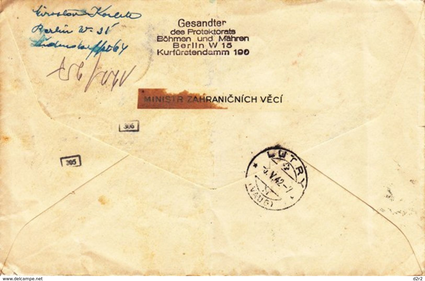 LETTRE CENSUREE POUR LA SUISSE - 1942 - CACHET DU PROTECTORA DE BOHEME UND MORAVIE..(plis Central) - Covers & Documents