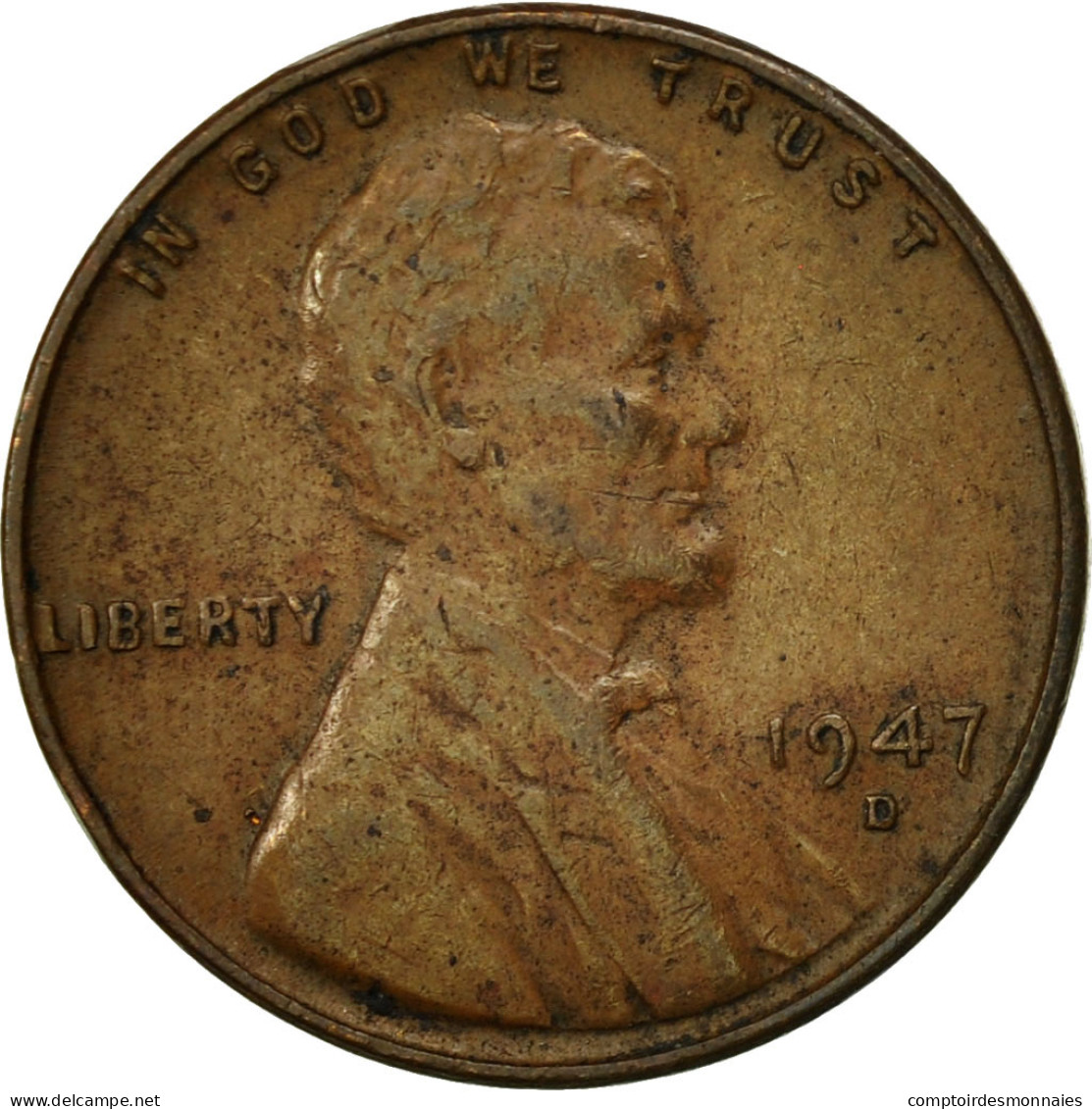 Monnaie, États-Unis, Lincoln Cent, Cent, 1947, U.S. Mint, Denver, TTB, Laiton - 1909-1958: Lincoln, Wheat Ears Reverse