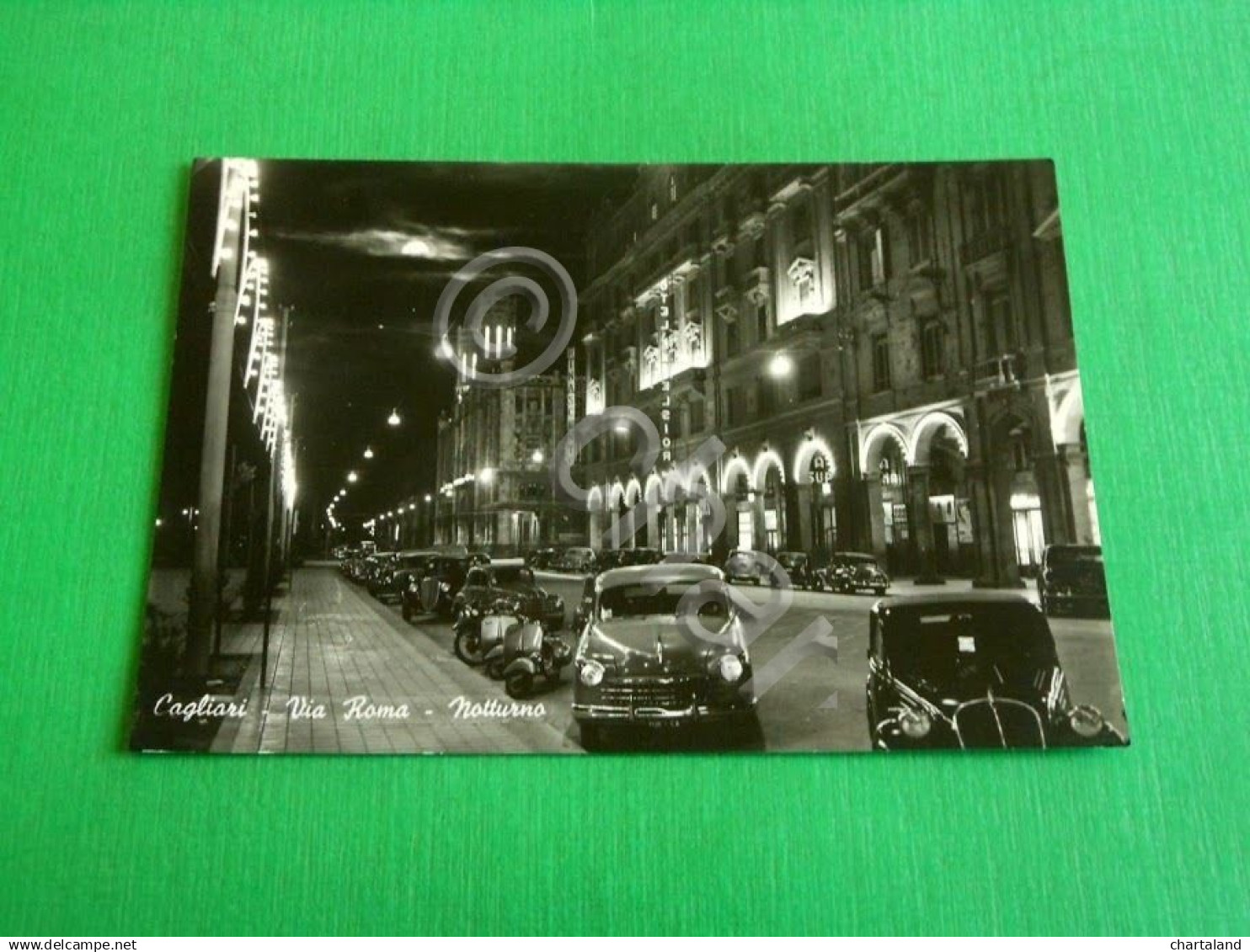 Cartolina Cagliari - Via Roma - Notturno 1954 - Cagliari