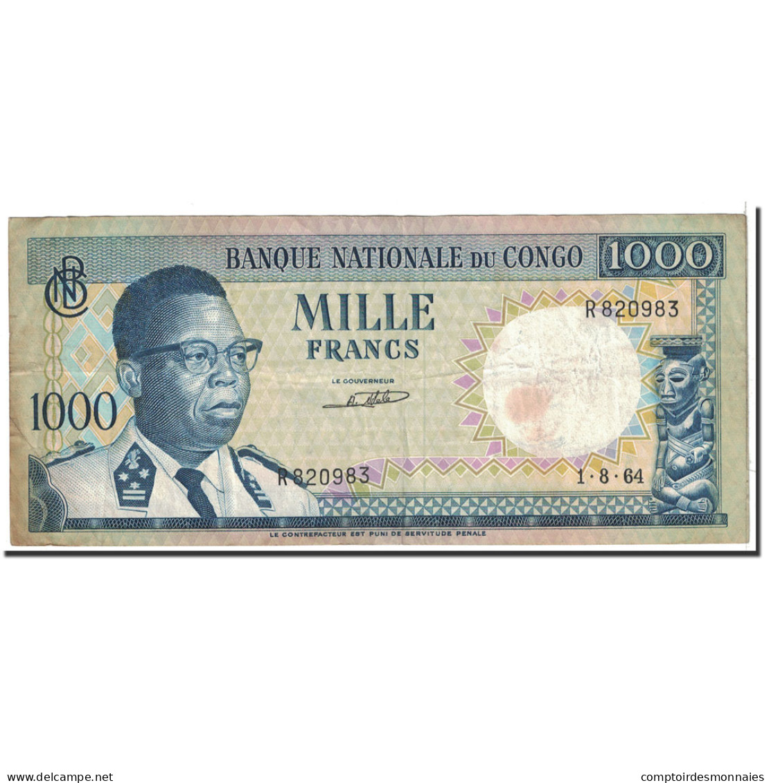 Billet, Congo Democratic Republic, 1000 Francs, 1964, 1964-08-01, KM:8a, TTB - République Démocratique Du Congo & Zaïre