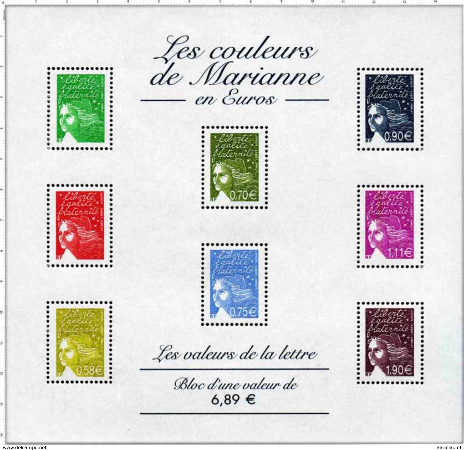 Bloc Timbres "Les Couleurs De Marianne En Euros" 2004 - Nuovi