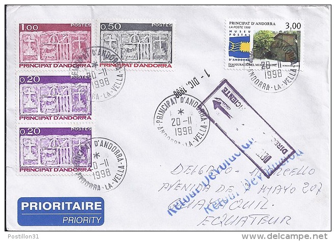 TP N° 510 + 318x2/321/322 SUR LETTRE DU 20.11.98 POUR L'EQUATEUR - Lettres & Documents