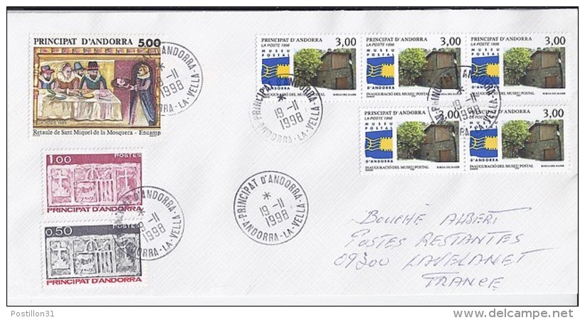 TP N° 510x5 + 321/322/384 SUR LETTRE REC. DU 19.11.98 POUR LA FRANCE + POSTE RESTANTE - Briefe U. Dokumente