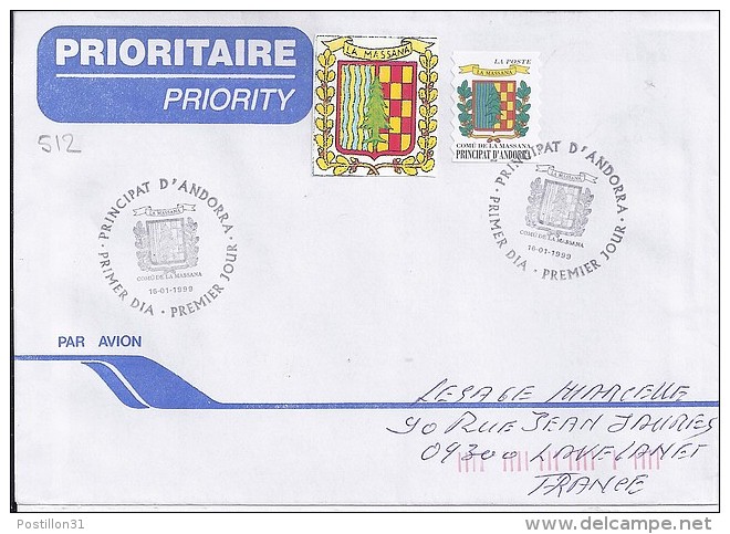 TP N° 512 SUR LETTRE  1° JOUR DU 16.1.99 POUR LA FRANCE - Lettres & Documents