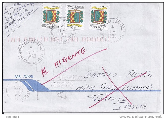 TP N° 512x3  SUR LETTRE  DU 18.1.99 POUR L'ITALIE - Cartas & Documentos