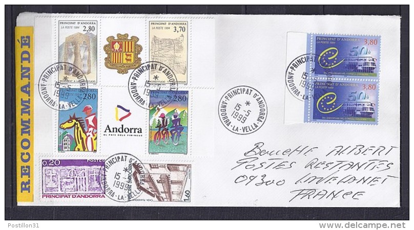 TP N° 515x2 (+318/326/443A/450A) SUR LETTRE RECOMMANDEE DU 15.5.99 POUR LA FRANCE+POSTE RESTANTE - Briefe U. Dokumente