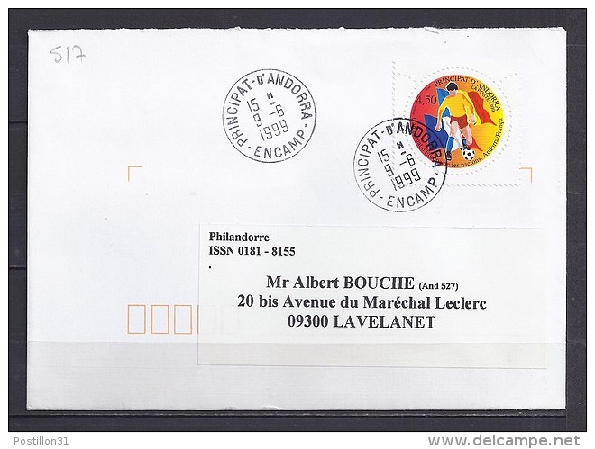 TP N° 517 SUR LETTRE DU 9.6.99 POUR LA FRANCE - Brieven En Documenten