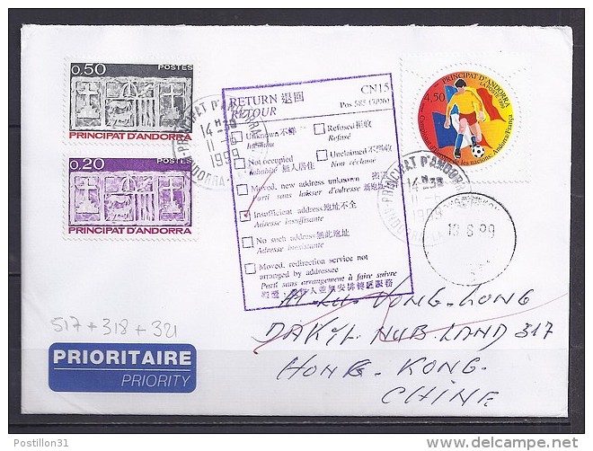 TP N° 517 (+318/321)SUR LETTRE DU 11.6.99 POUR HONG KONG - Briefe U. Dokumente